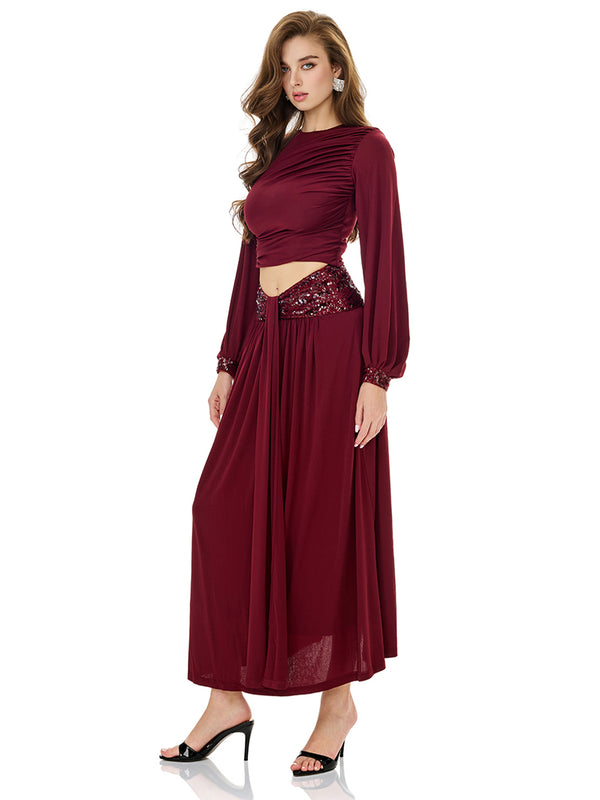 Balloon Sleeve Ruched Top & Skirt Sets