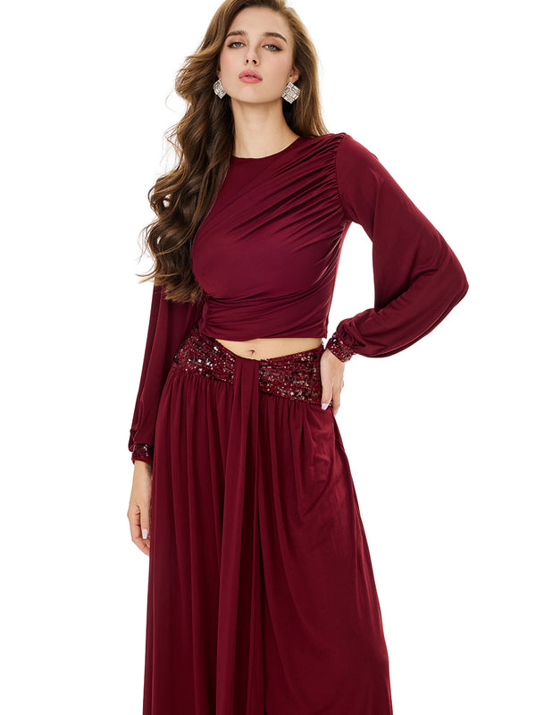 Balloon Sleeve Ruched Top & Skirt Sets