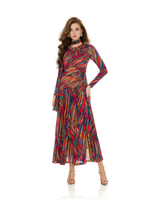 Colorful Rainbow Stripe Slit Dress