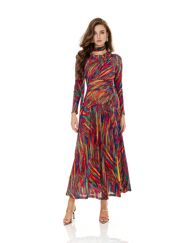 Colorful Rainbow Stripe Slit Dress