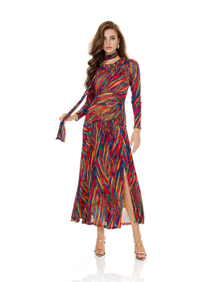 Colorful Rainbow Stripe Slit Dress