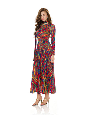 Colorful Rainbow Stripe Slit Dress