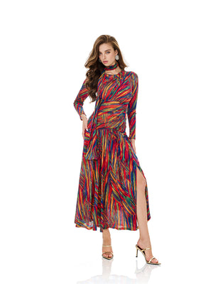 Colorful Rainbow Stripe Slit Dress