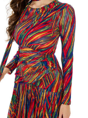 Colorful Rainbow Stripe Slit Dress