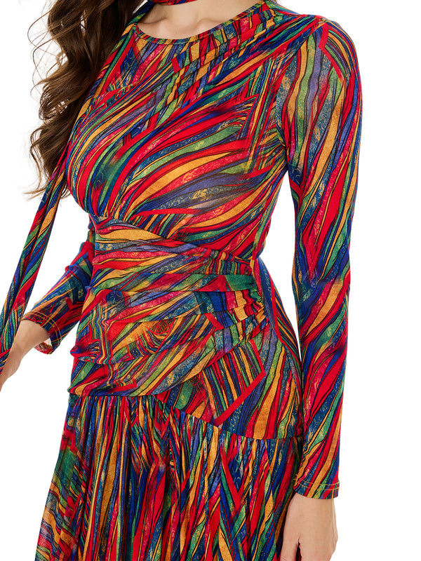 Colorful Rainbow Stripe Slit Dress