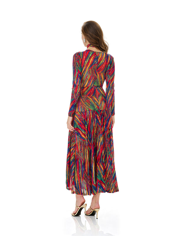 Colorful Rainbow Stripe Slit Dress
