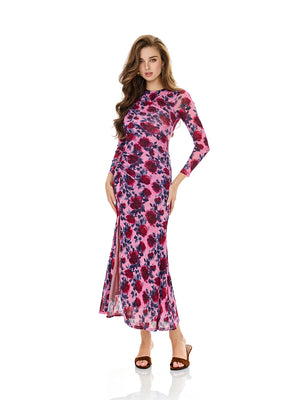 Floral Print Ruched Slit Dress