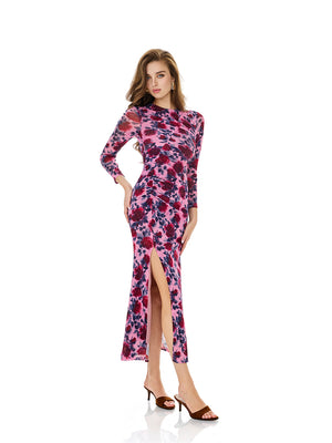 Floral Print Ruched Slit Dress