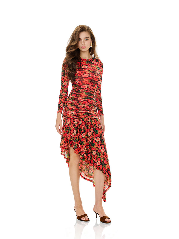 Bloom Flroal Print Layered Ruffles Dress