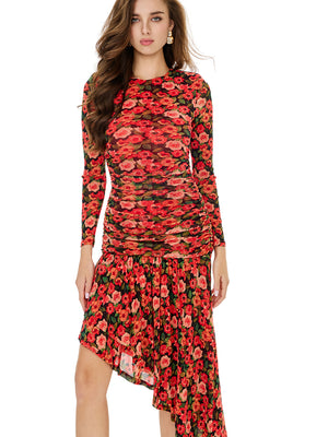 Bloom Flroal Print Layered Ruffles Dress