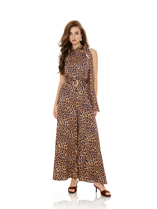 Leopard Print Wide Leg Jumpsuits