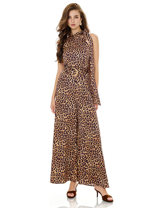 Leopard Print Wide Leg Jumpsuits