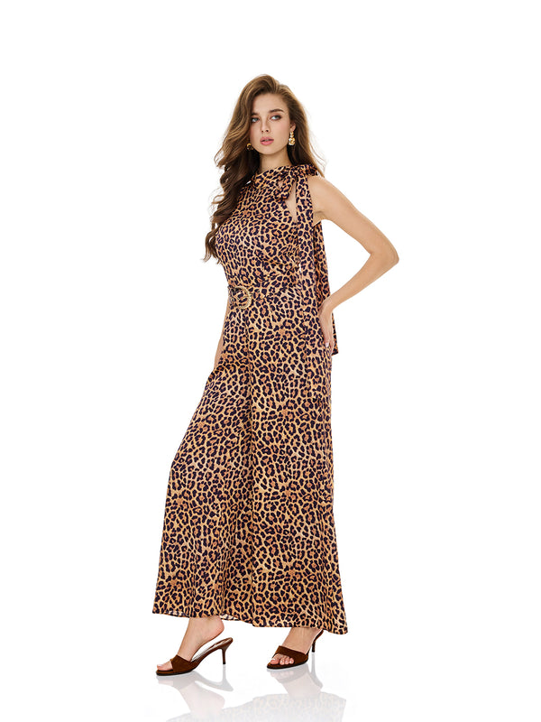 Leopard Print Wide Leg Jumpsuits