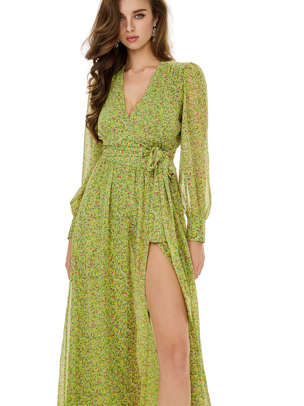 Botanical Floral Print Belted Wrap Dress