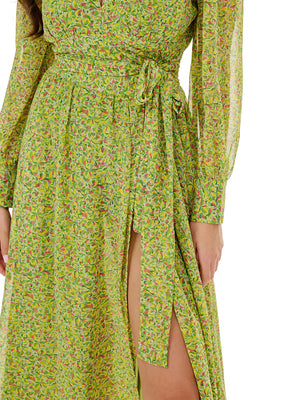 Botanical Floral Print Belted Wrap Dress