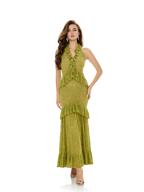 Crochet Lace Layered Ruffle Bodycon Dress