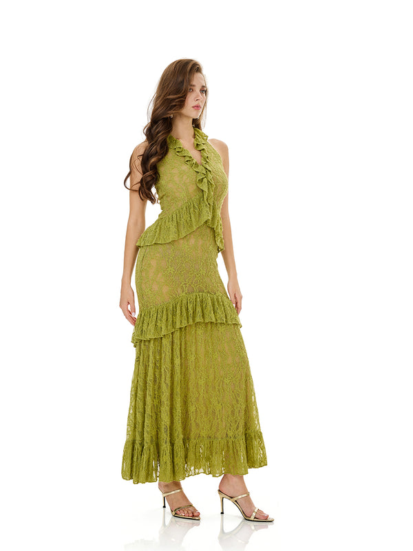 Crochet Lace Layered Ruffle Bodycon Dress