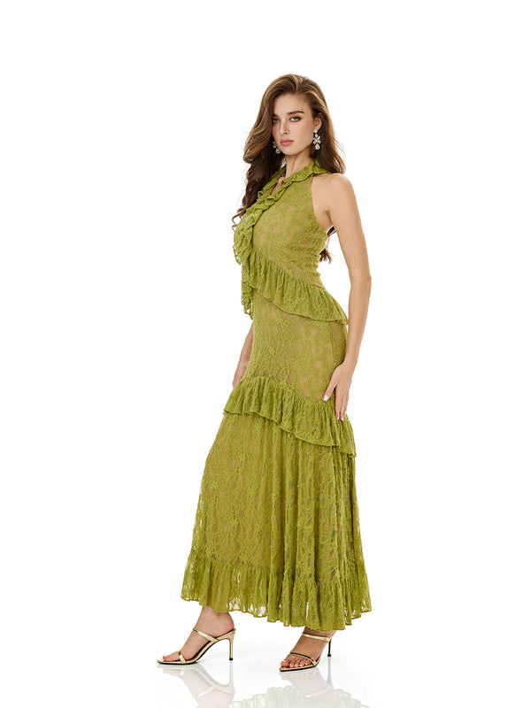 Crochet Lace Layered Ruffle Bodycon Dress