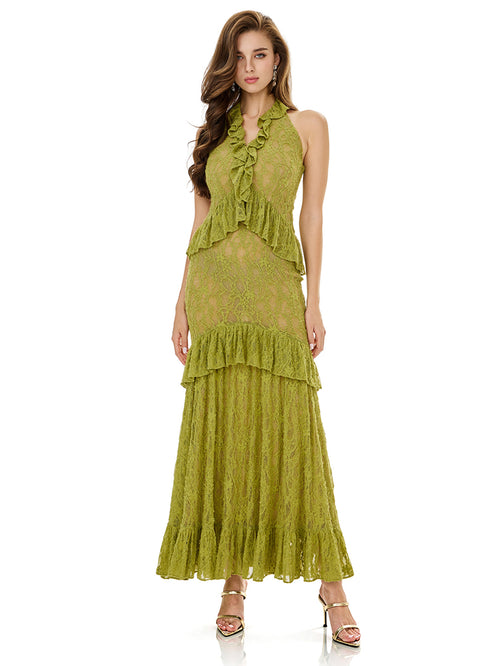 Crochet Lace Layered Ruffle Bodycon Dress