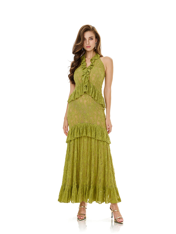 Crochet Lace Layered Ruffle Bodycon Dress