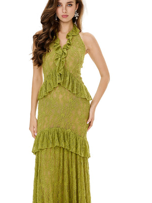 Crochet Lace Layered Ruffle Bodycon Dress