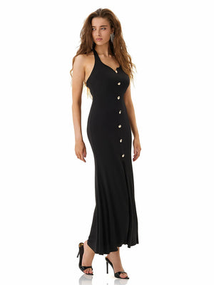 Eclipse Black Button Halter Dress