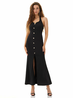 Eclipse Black Button Halter Dress