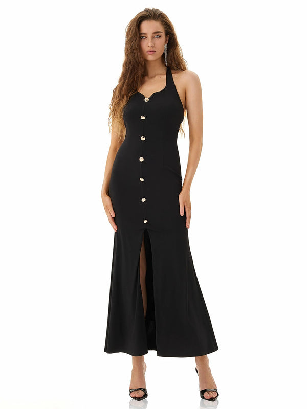 Eclipse Black Button Halter Dress