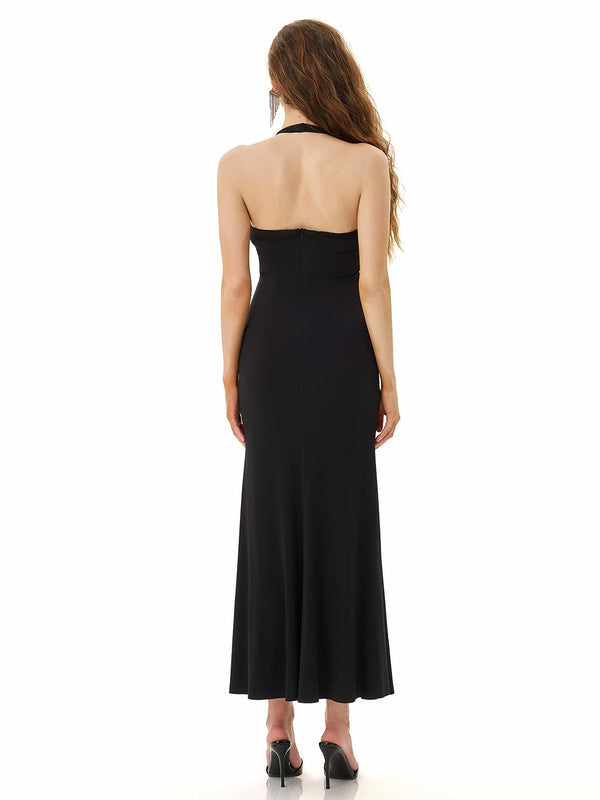 Eclipse Black Button Halter Dress