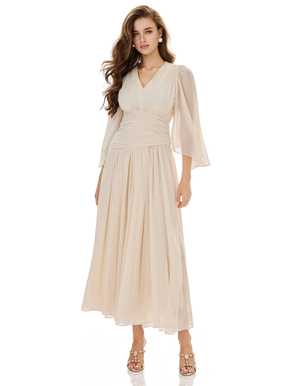 Ruched Waist Slit Maxi Dress