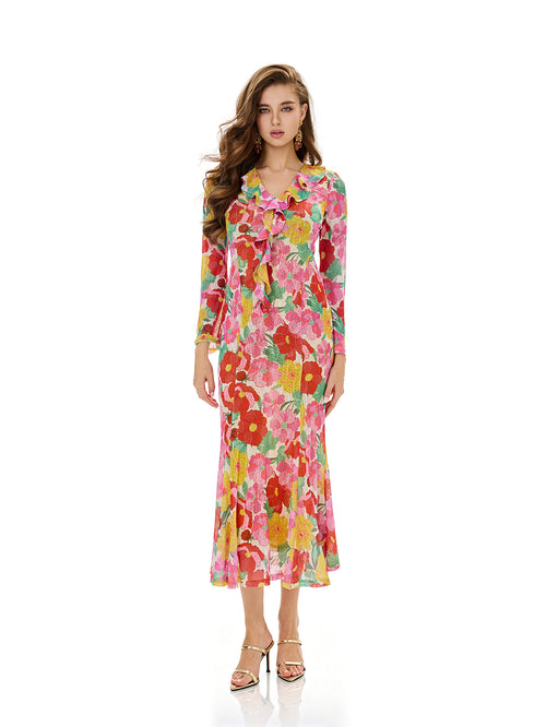 Bloom Floral Ruffles Bodycon Dress
