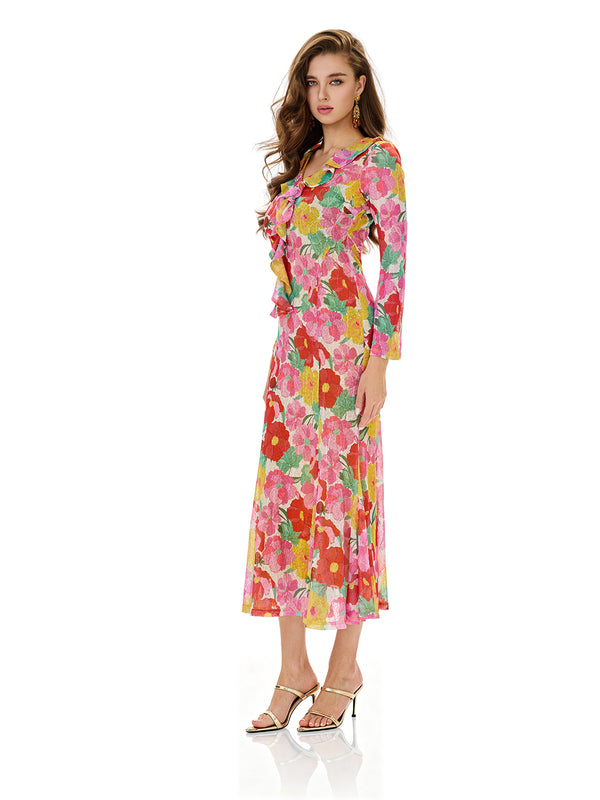 Bloom Floral Ruffles Bodycon Dress