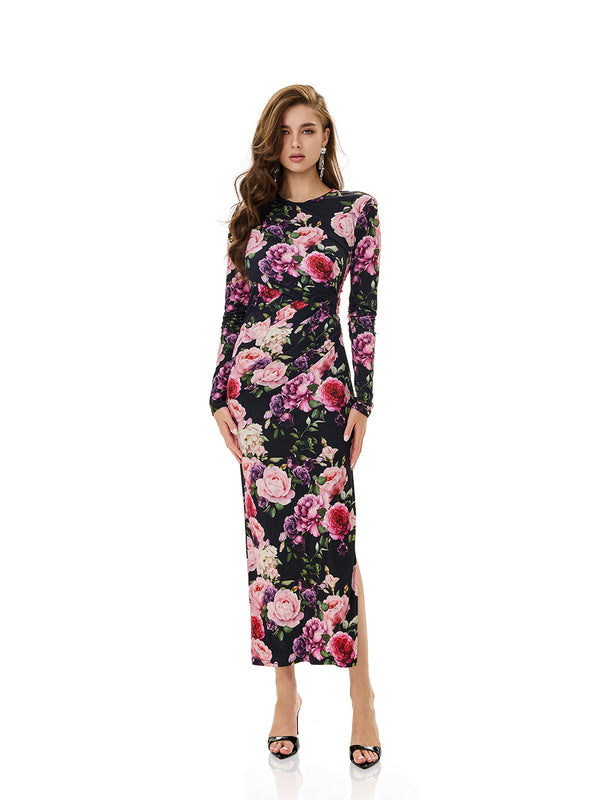 Floral Print Ruched Bodycon Dress