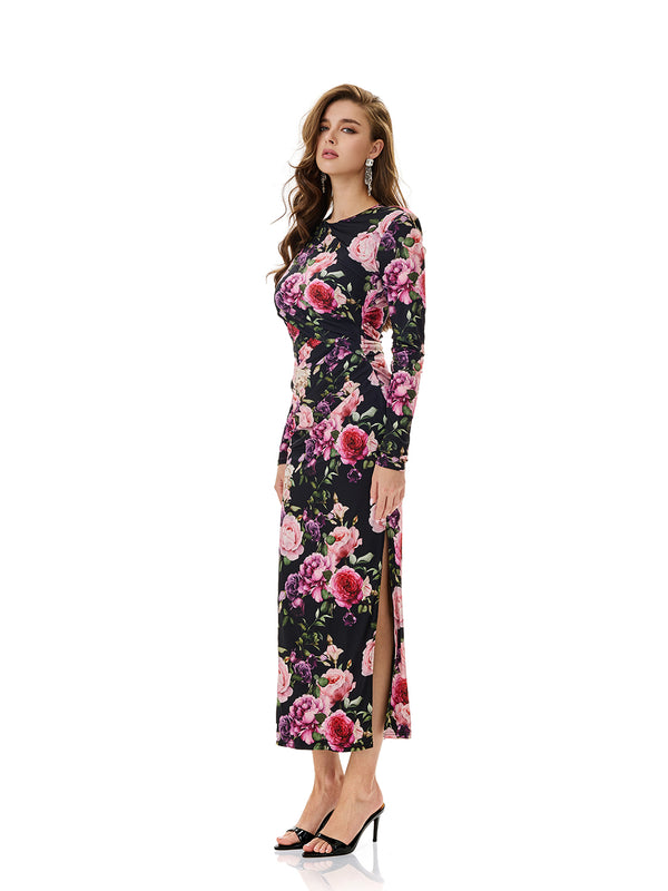 Floral Print Ruched Bodycon Dress
