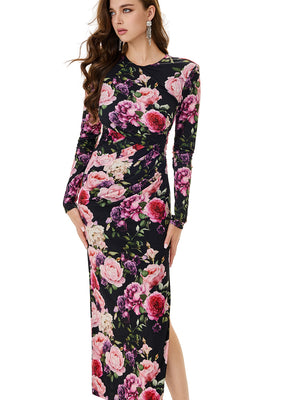 Floral Print Ruched Bodycon Dress