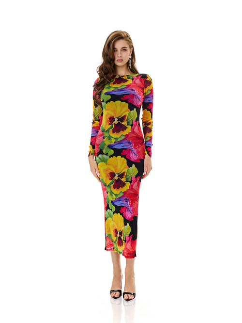 Bloom Floral Long Sleeve Bodycon Dress
