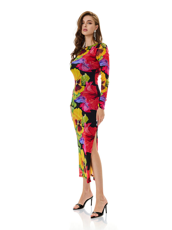 Bloom Floral Long Sleeve Bodycon Dress