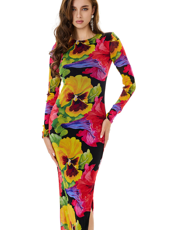 Bloom Floral Long Sleeve Bodycon Dress