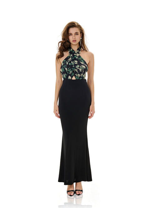 Print Halter Design Evening Dress