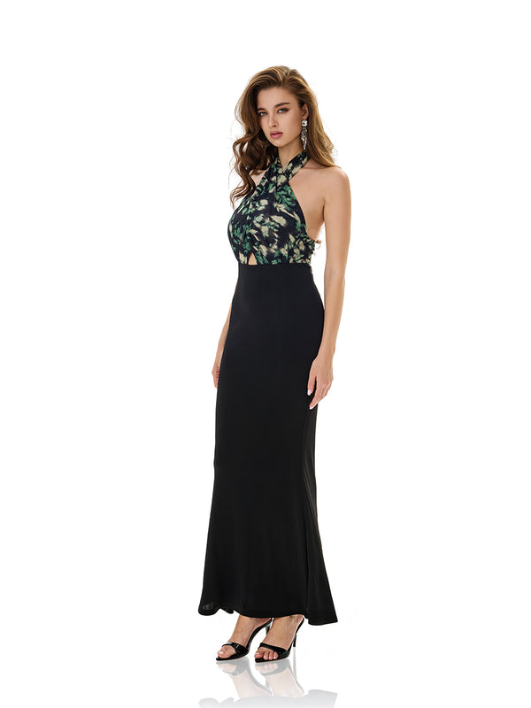 Print Halter Design Evening Dress