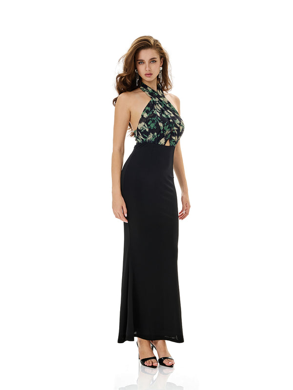 Print Halter Design Evening Dress