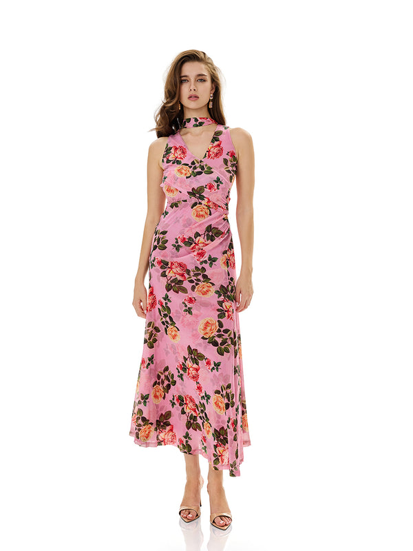 Bloom Floral Print Ruched Maxi Dress