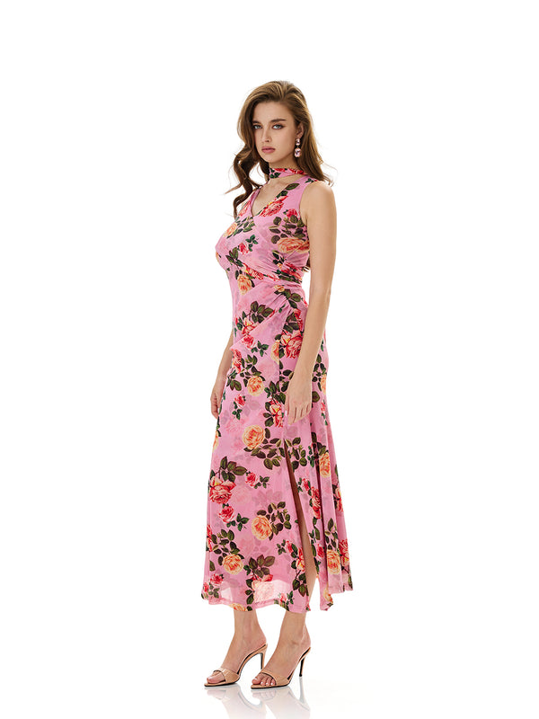 Bloom Floral Print Ruched Maxi Dress