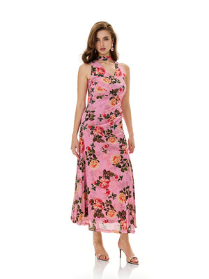 Bloom Floral Print Ruched Maxi Dress