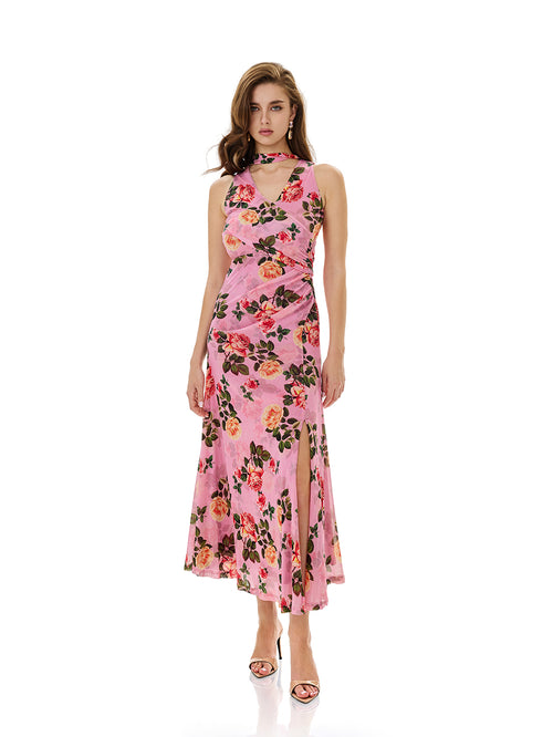 Bloom Floral Print Ruched Maxi Dress
