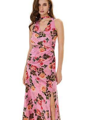 Bloom Floral Print Ruched Maxi Dress