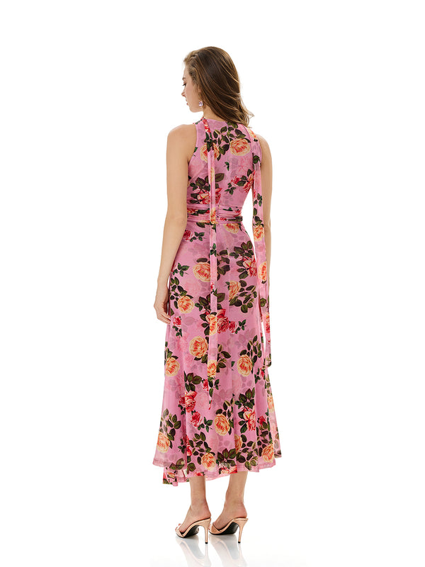 Bloom Floral Print Ruched Maxi Dress