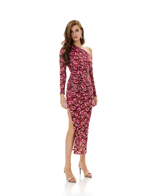 One Shoulder Floral Print Bodycon Dress