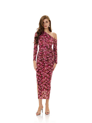 One Shoulder Floral Print Bodycon Dress