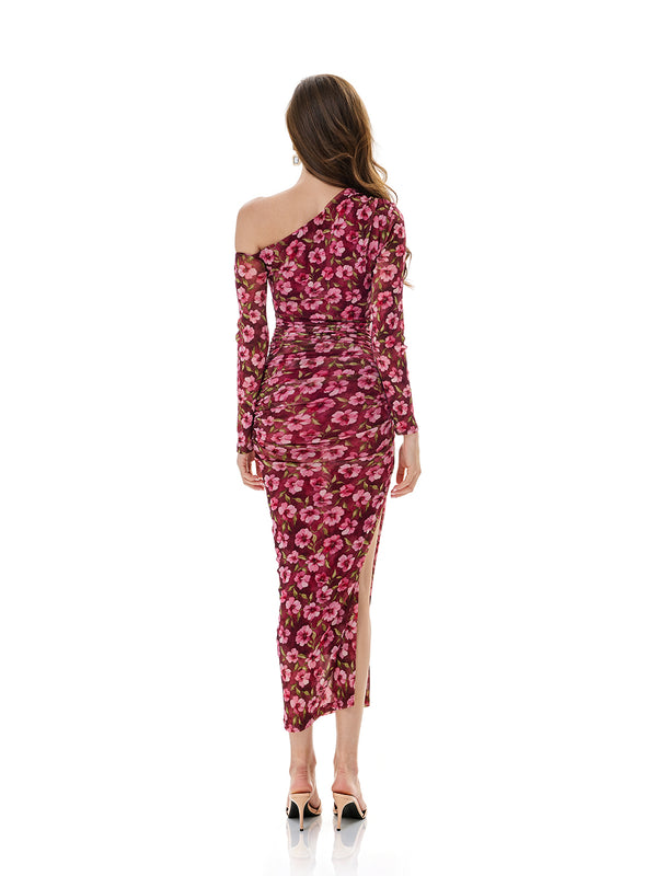 One Shoulder Floral Print Bodycon Dress